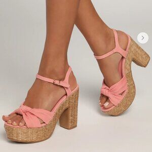 NWT Lulus Lucken Coral Espadrilles Platform Heel Sandals